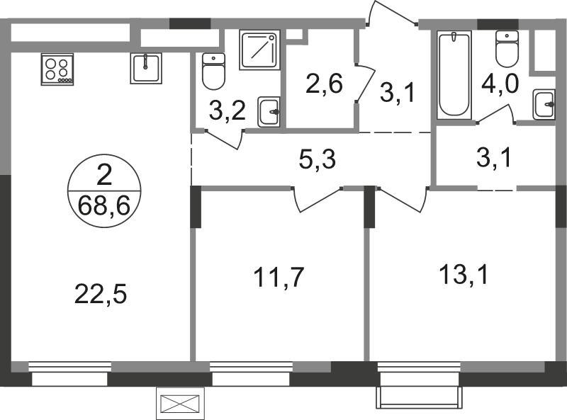 3 ккв (Евро) 68,6 м²