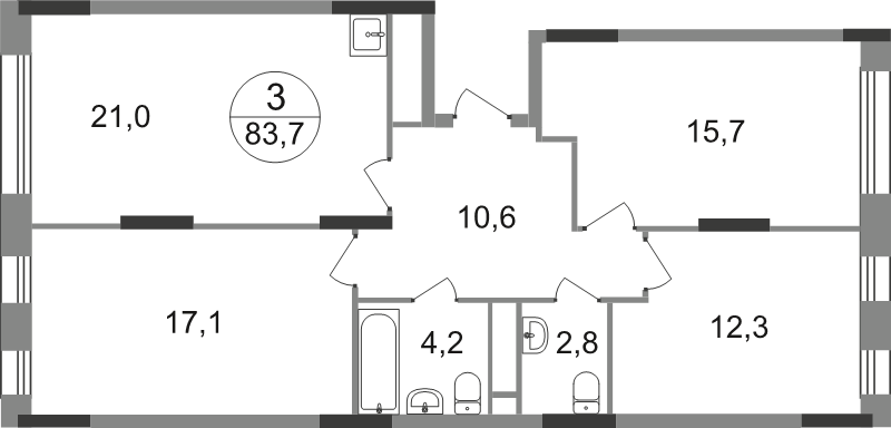 4 ккв (Евро) 83,7 м²