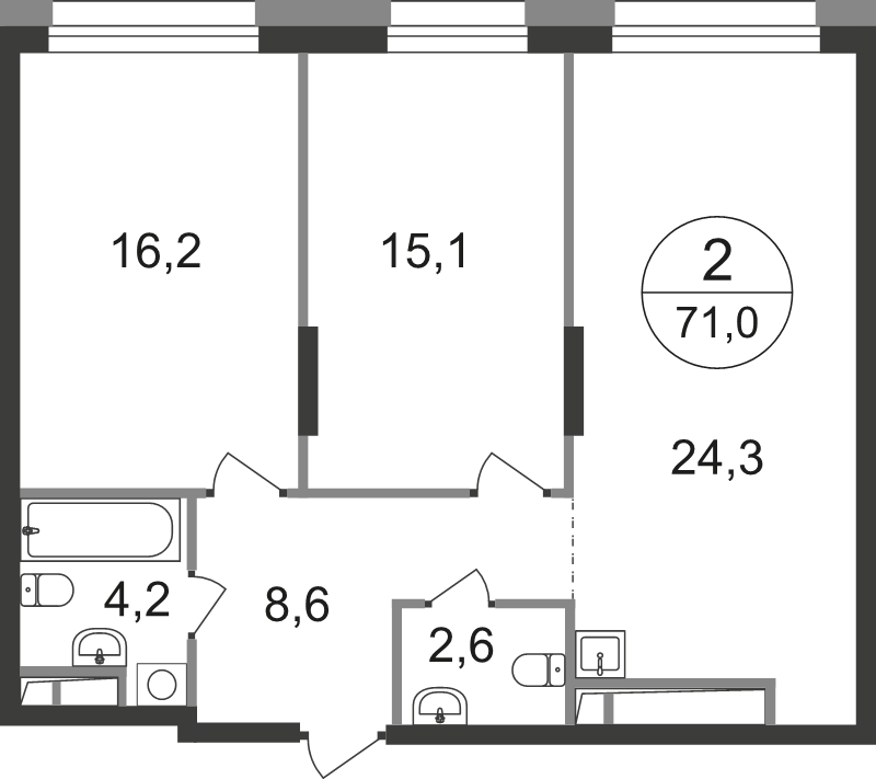 3 ккв (Евро) 71 м²