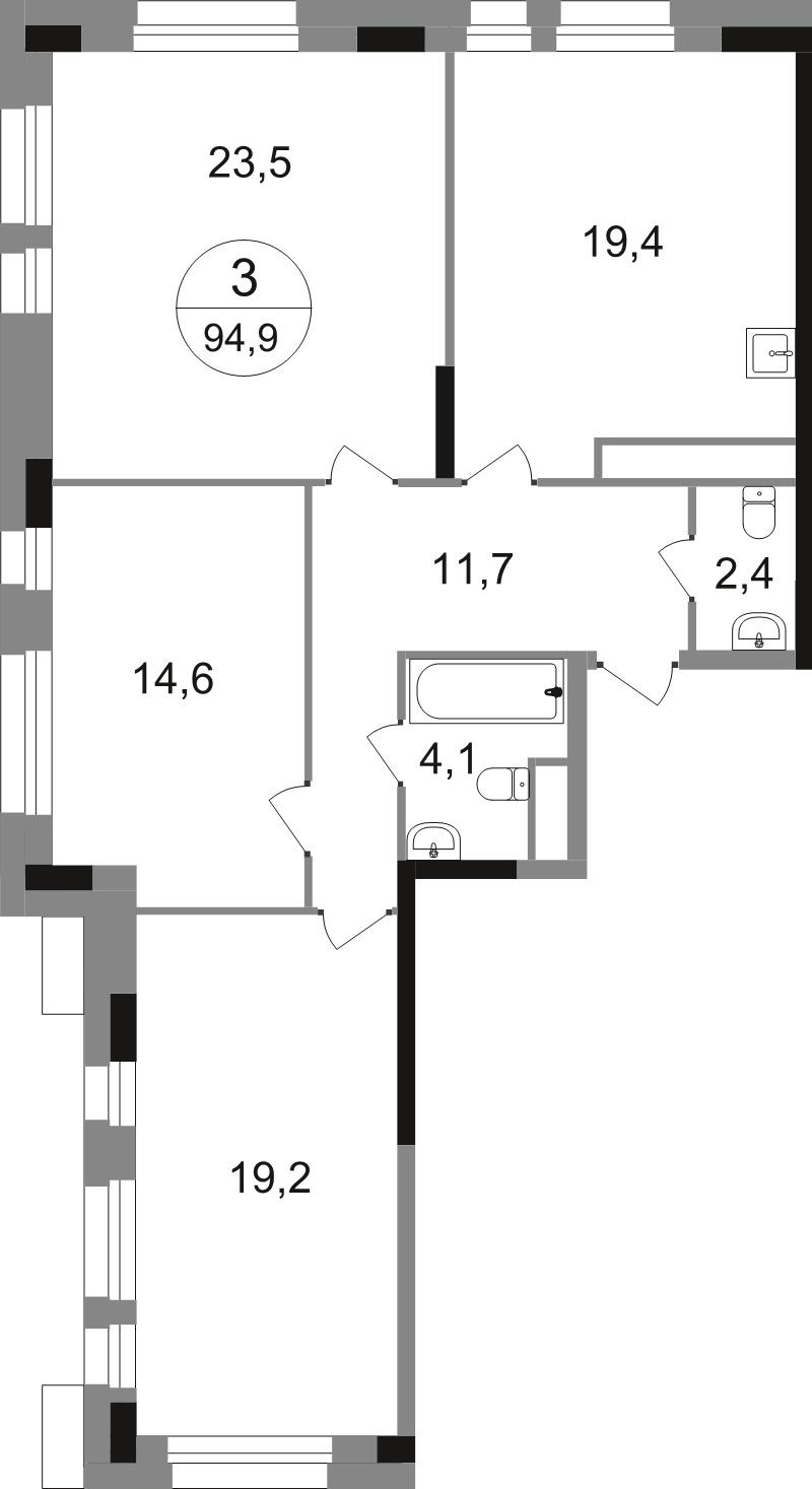 4 ккв (Евро) 94,9 м²