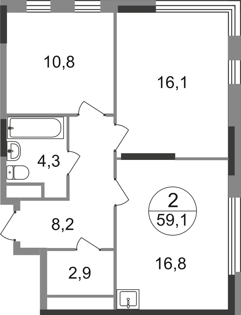 3 ккв (Евро) 59,1 м²