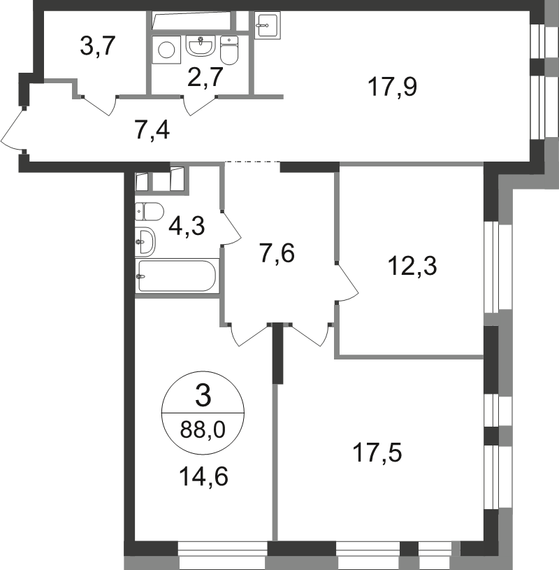 4 ккв (Евро) 88 м²