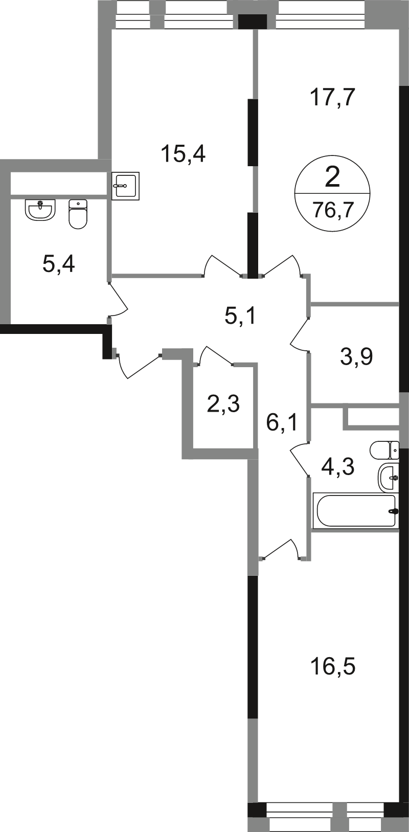 3 ккв (Евро) 76,7 м²