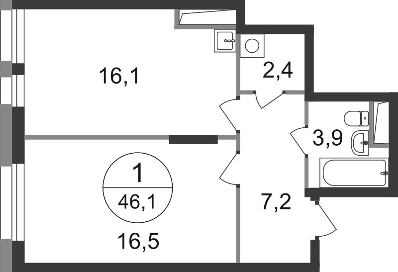 2 ккв (Евро) 46,1 м²