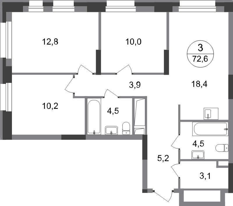 4 ккв (Евро) 72,6 м²