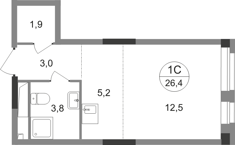 Студия 26,4 м²