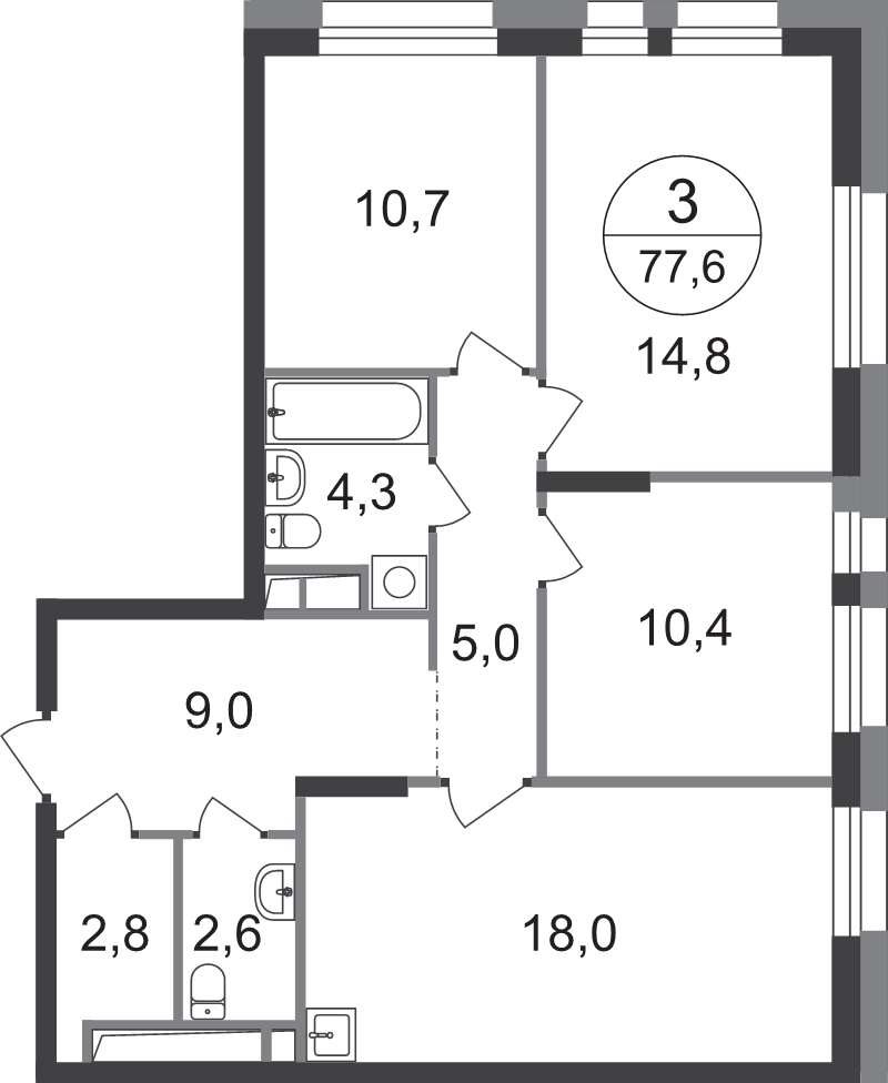 4 ккв (Евро) 77,6 м²