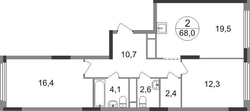 3 ккв (Евро) 68 м²