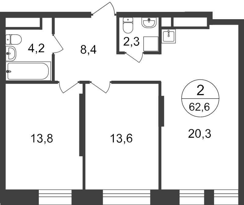 3 ккв (Евро) 59,6 м²