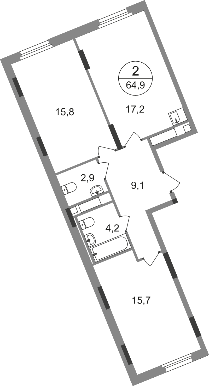 3 ккв (Евро) 64,9 м²