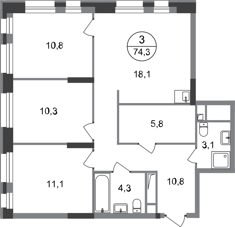 4 ккв (Евро) 74,3 м²