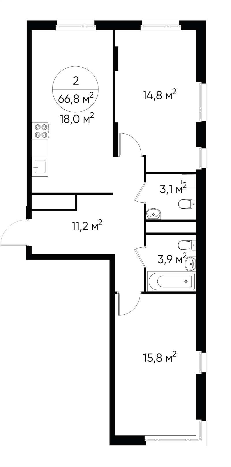 3 ккв (Евро) 66,8 м²