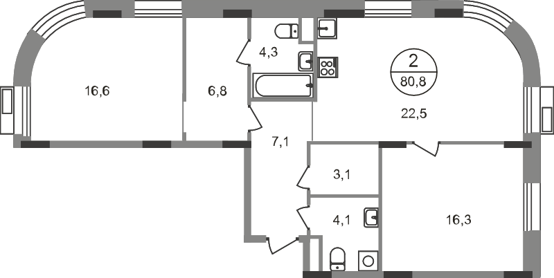 3 ккв (Евро) 80,8 м²