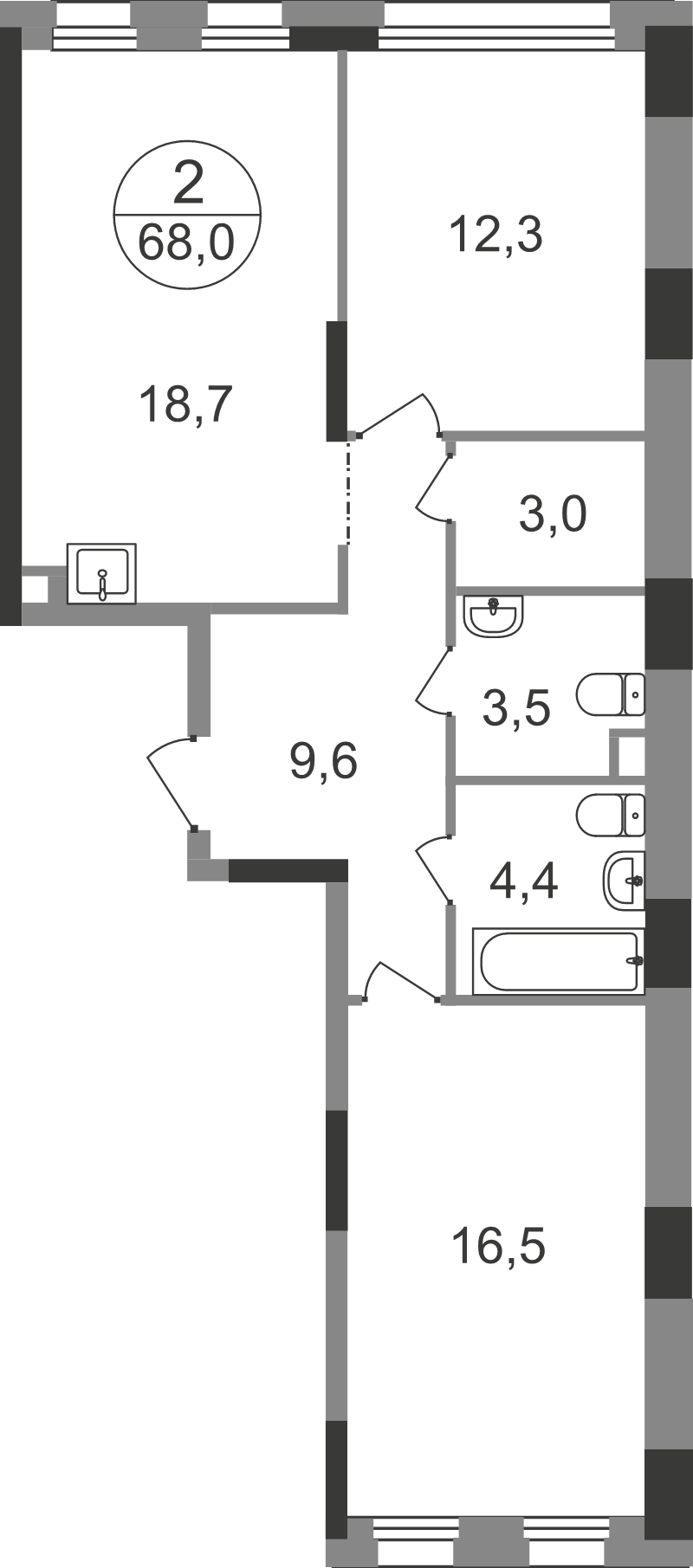 3 ккв (Евро) 68 м²