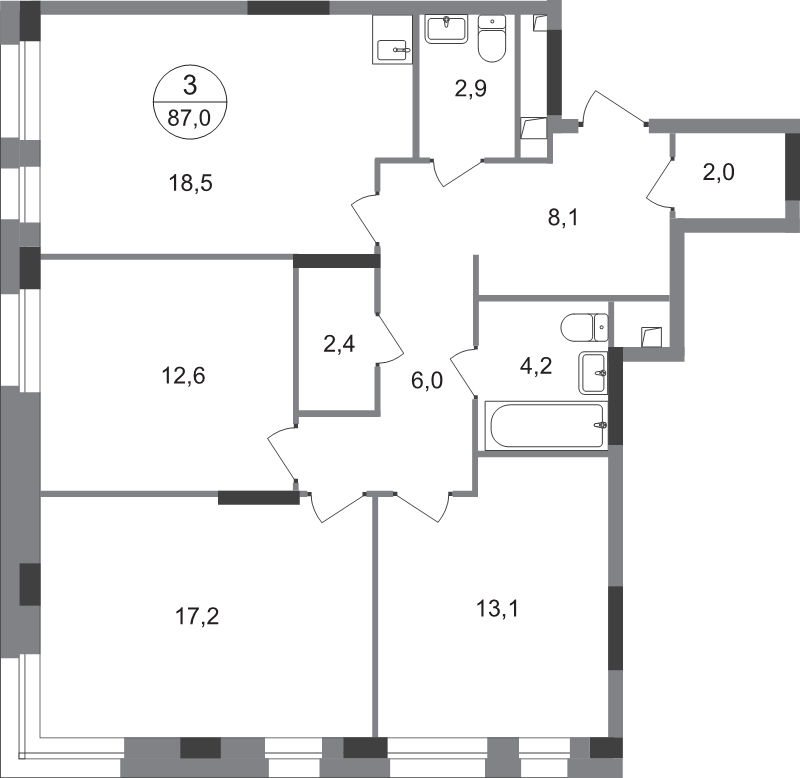 4 ккв (Евро) 87 м²