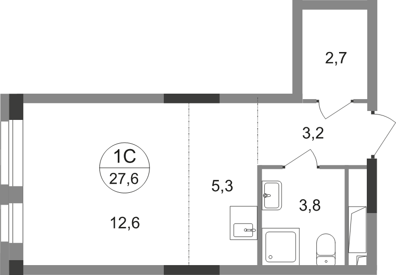 Студия 27,6 м²