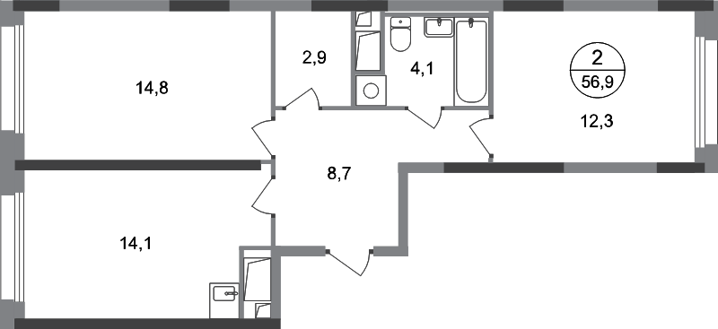 2 ккв 56,9 м²