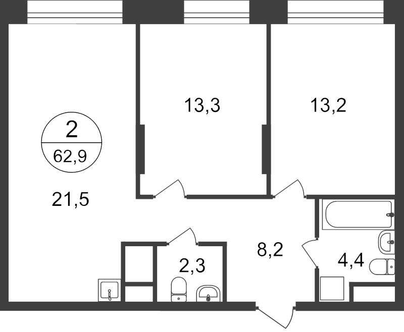 3 ккв (Евро) 61 м²