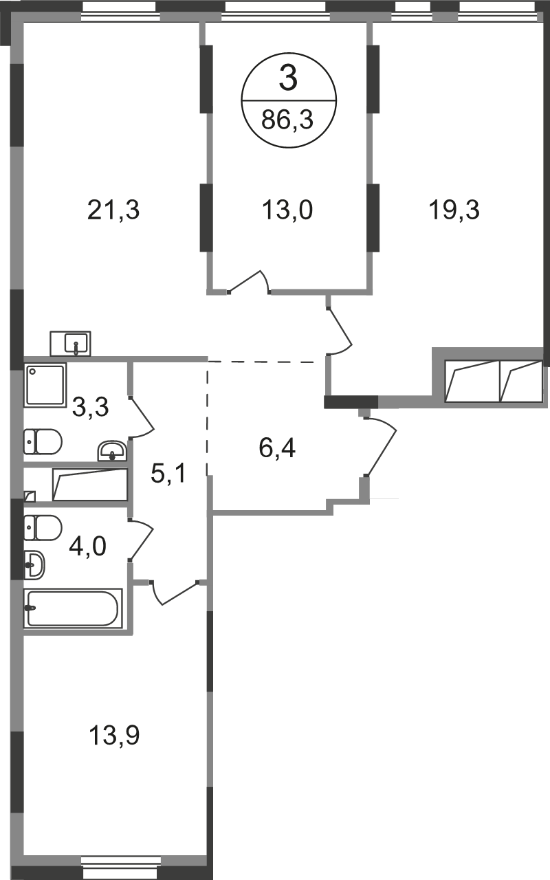 4 ккв (Евро) 86,3 м²