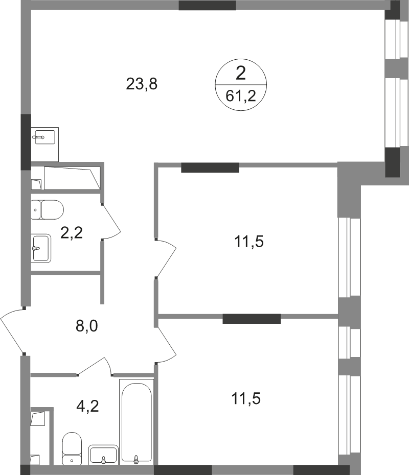 3 ккв (Евро) 61,2 м²