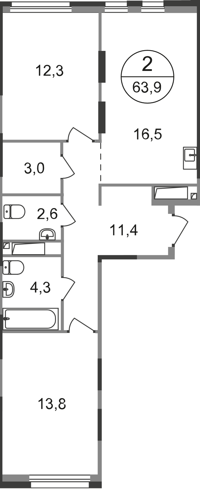 3 ккв (Евро) 63,9 м²