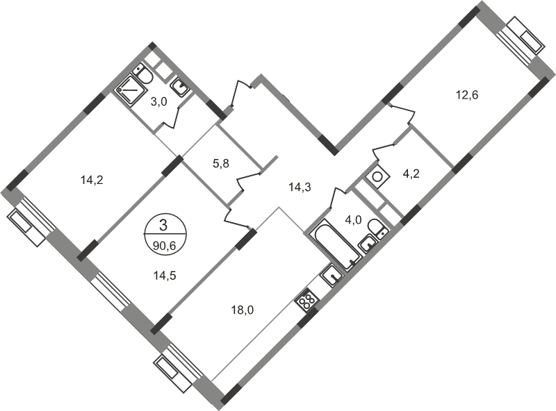 4 ккв (Евро) 90,6 м²