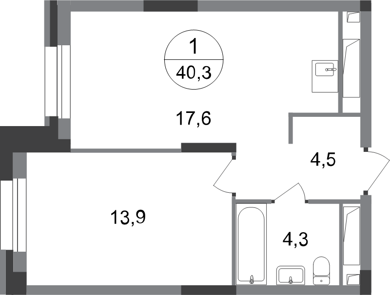 2 ккв (Евро) 40,3 м²