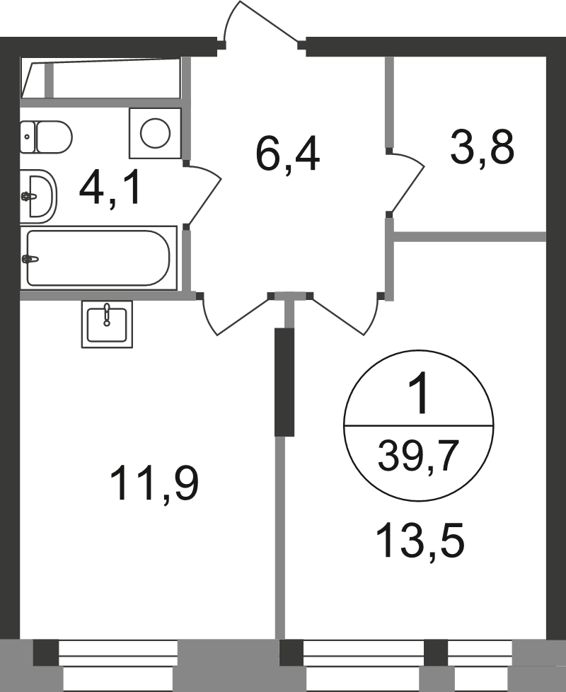 1 ккв 39,7 м²