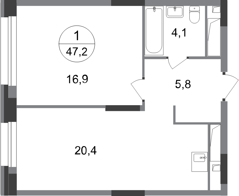 2 ккв (Евро) 47,2 м²