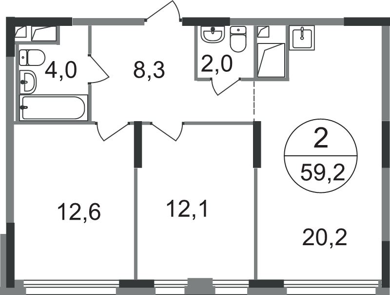 3 ккв (Евро) 59,2 м²