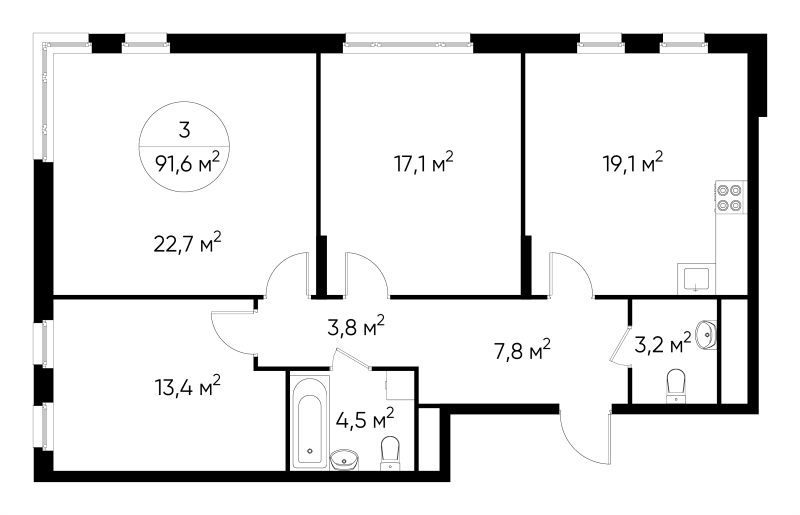 4 ккв (Евро) 91,6 м²