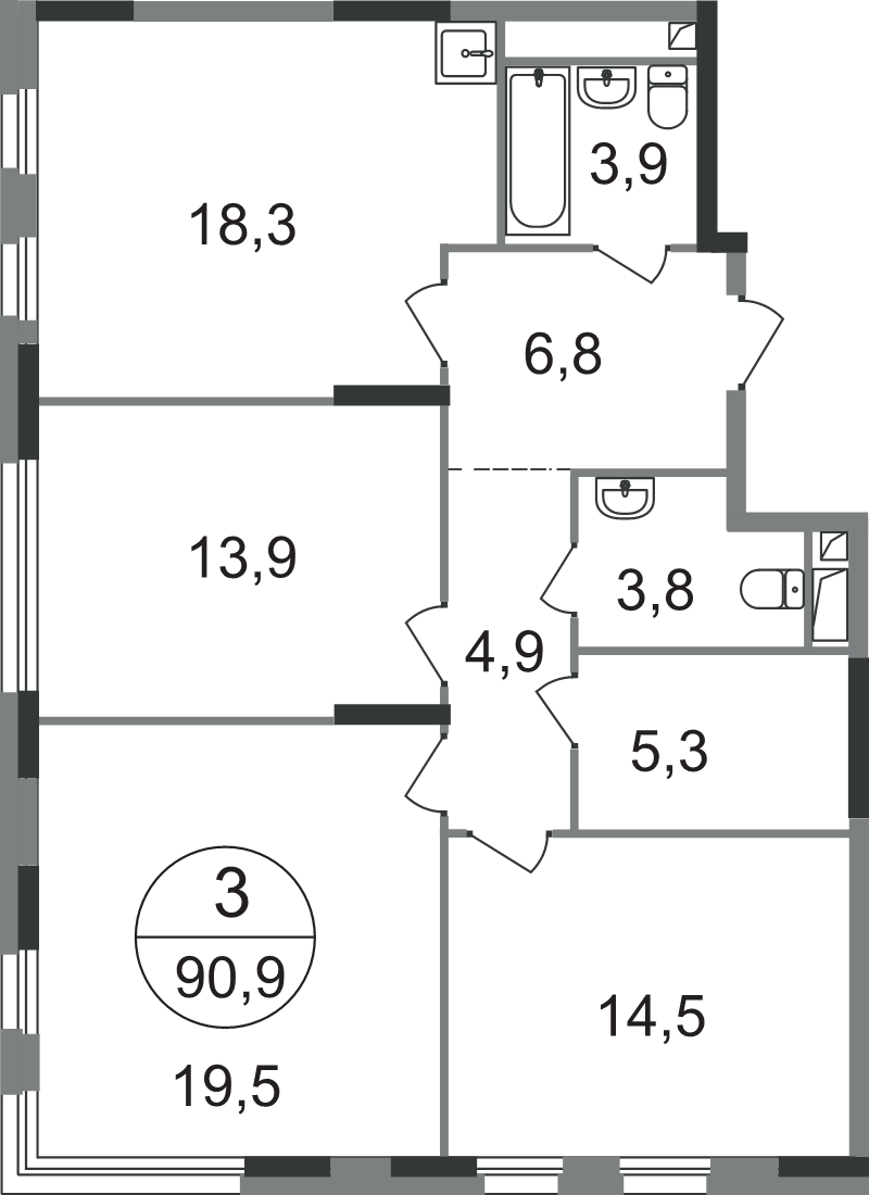 4 ккв (Евро) 90,9 м²