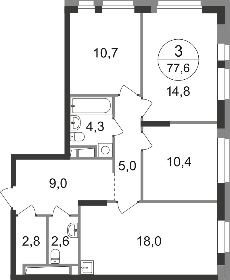 4 ккв (Евро) 77,6 м²