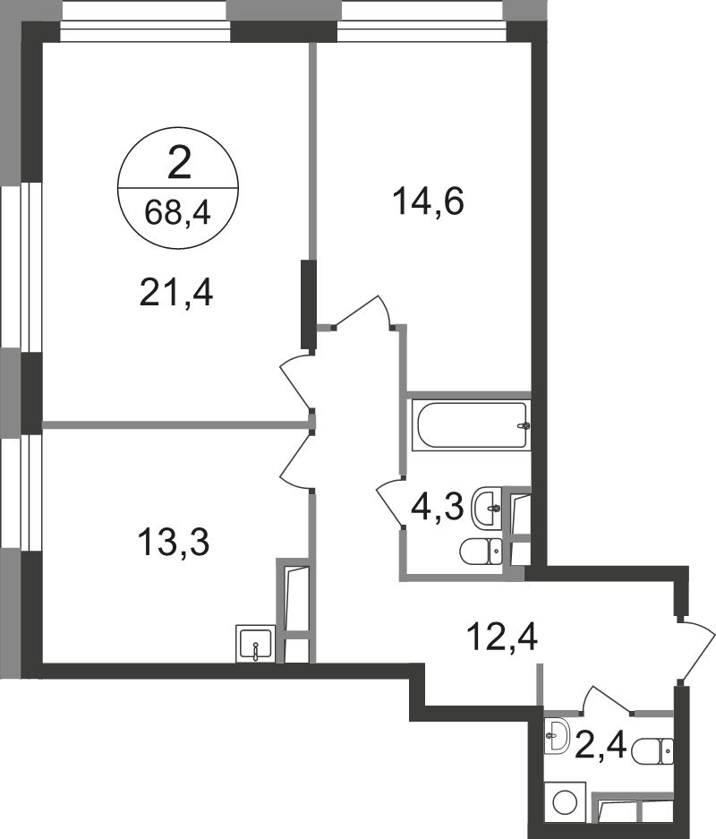 2 ккв 68,4 м²