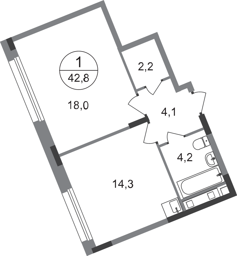 1 ккв 42,8 м²