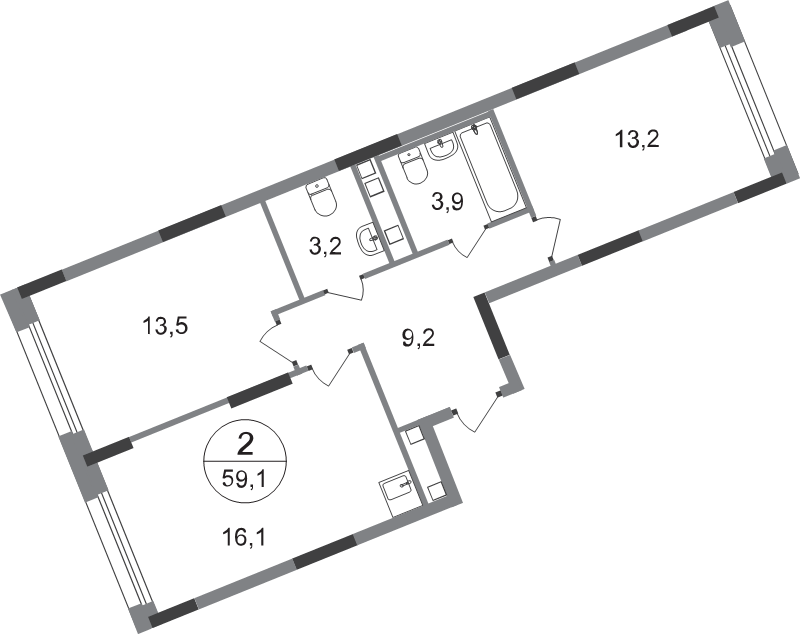 3 ккв (Евро) 59,1 м²