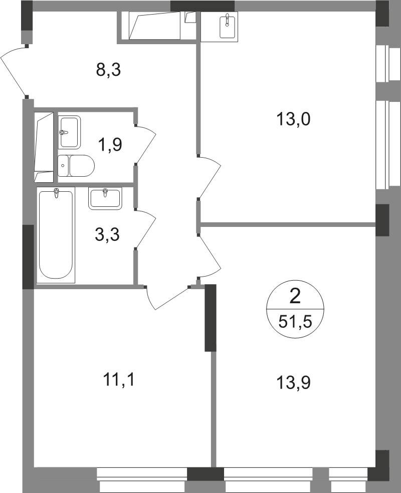 2 ккв 51,5 м²