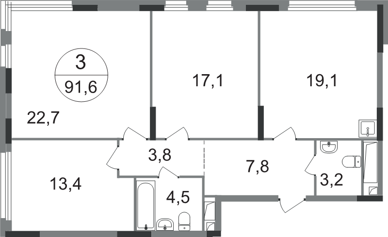 4 ккв (Евро) 91,6 м²