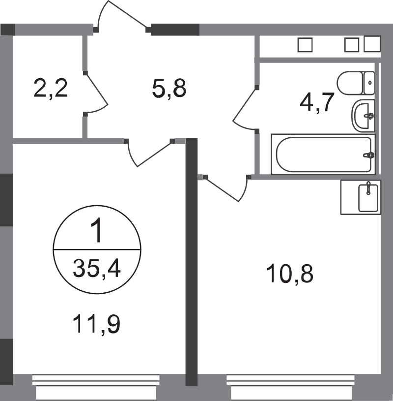 1 ккв 35,4 м²
