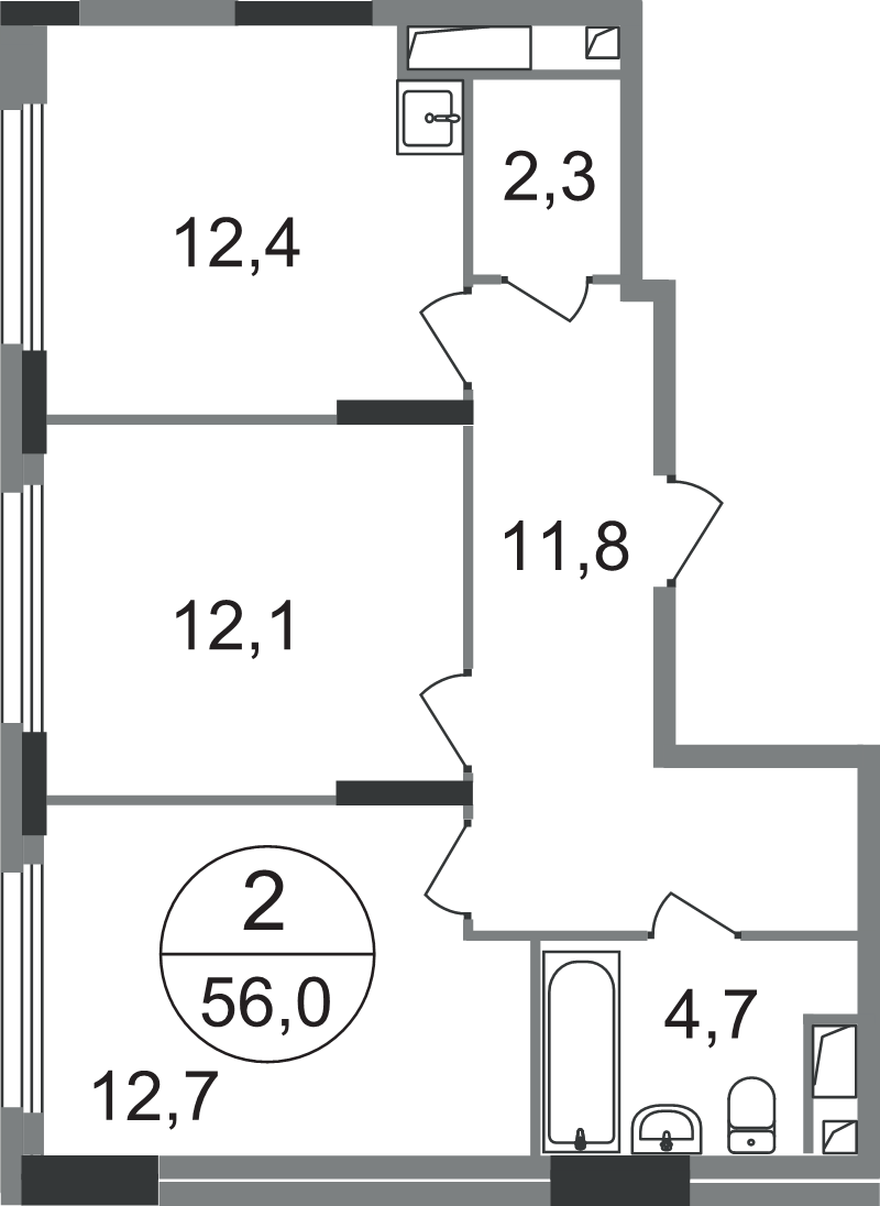 2 ккв 56 м²