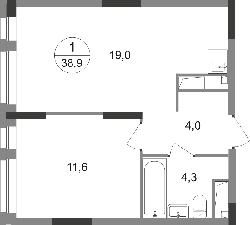 2 ккв (Евро) 38,9 м²