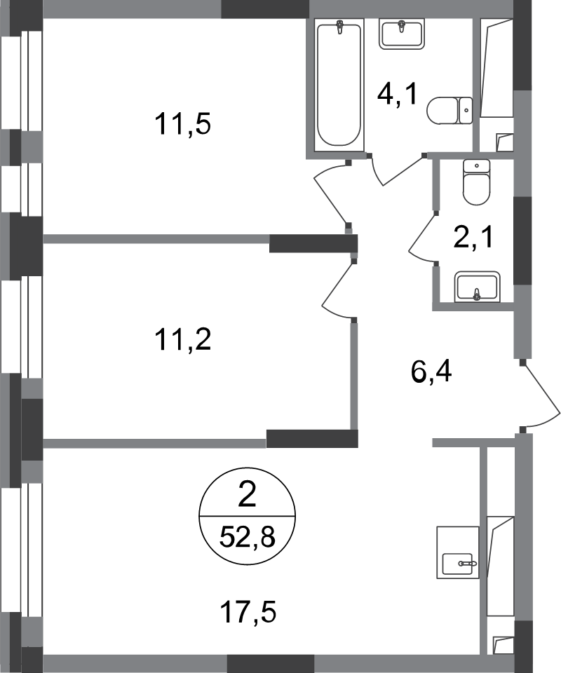 3 ккв (Евро) 52,8 м²