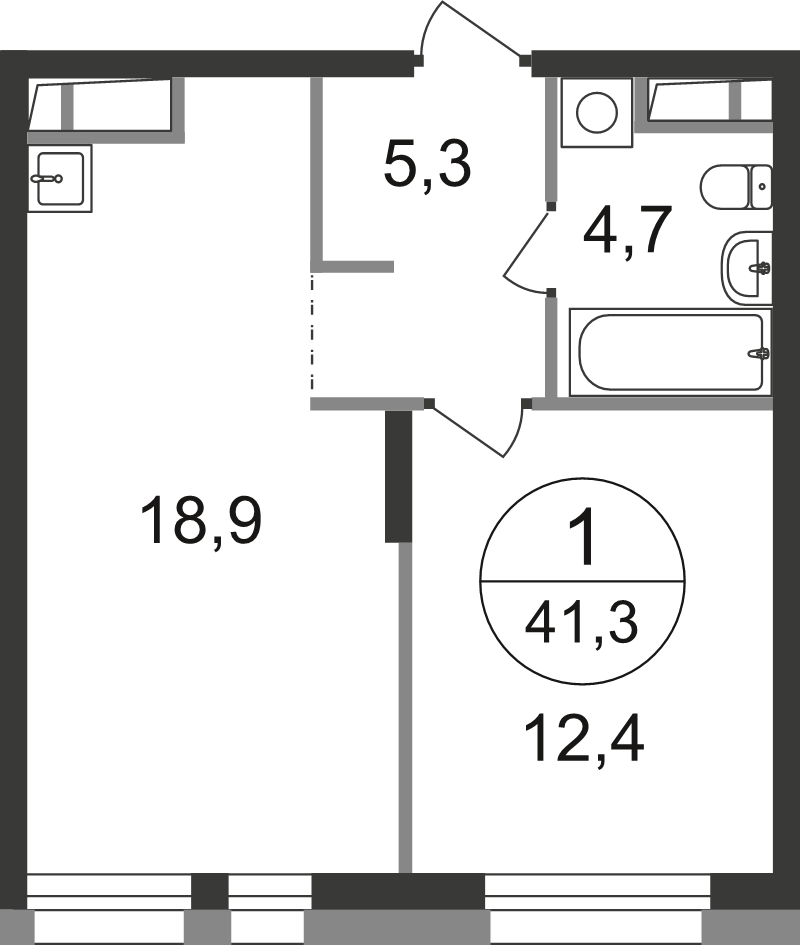 2 ккв (Евро) 41,3 м²