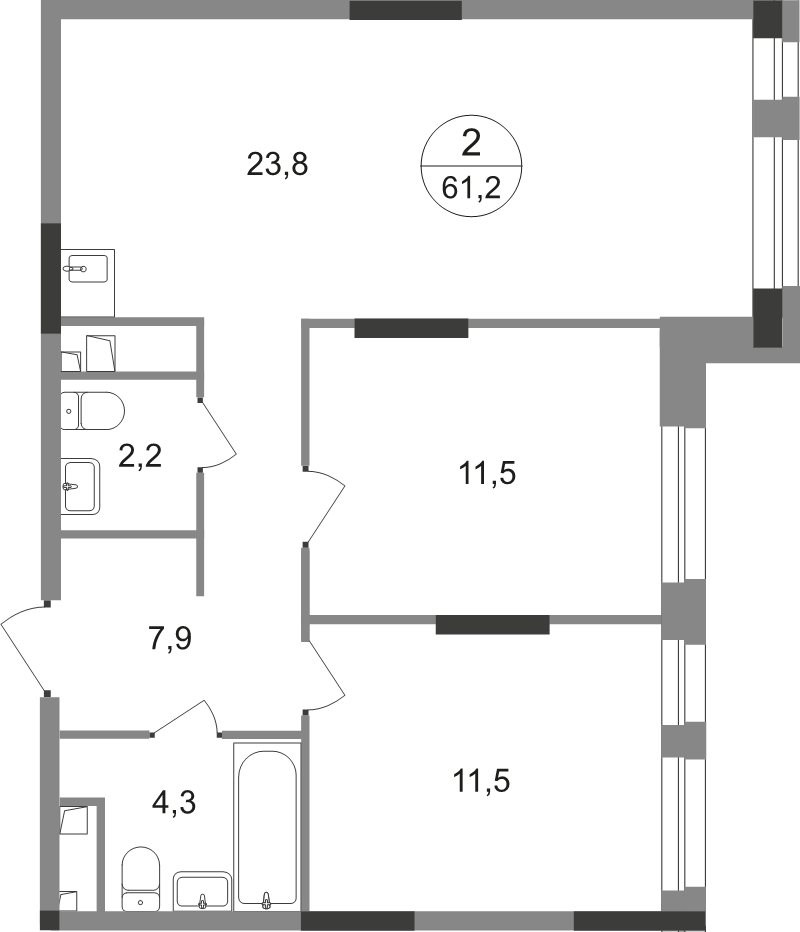 3 ккв (Евро) 61,2 м²