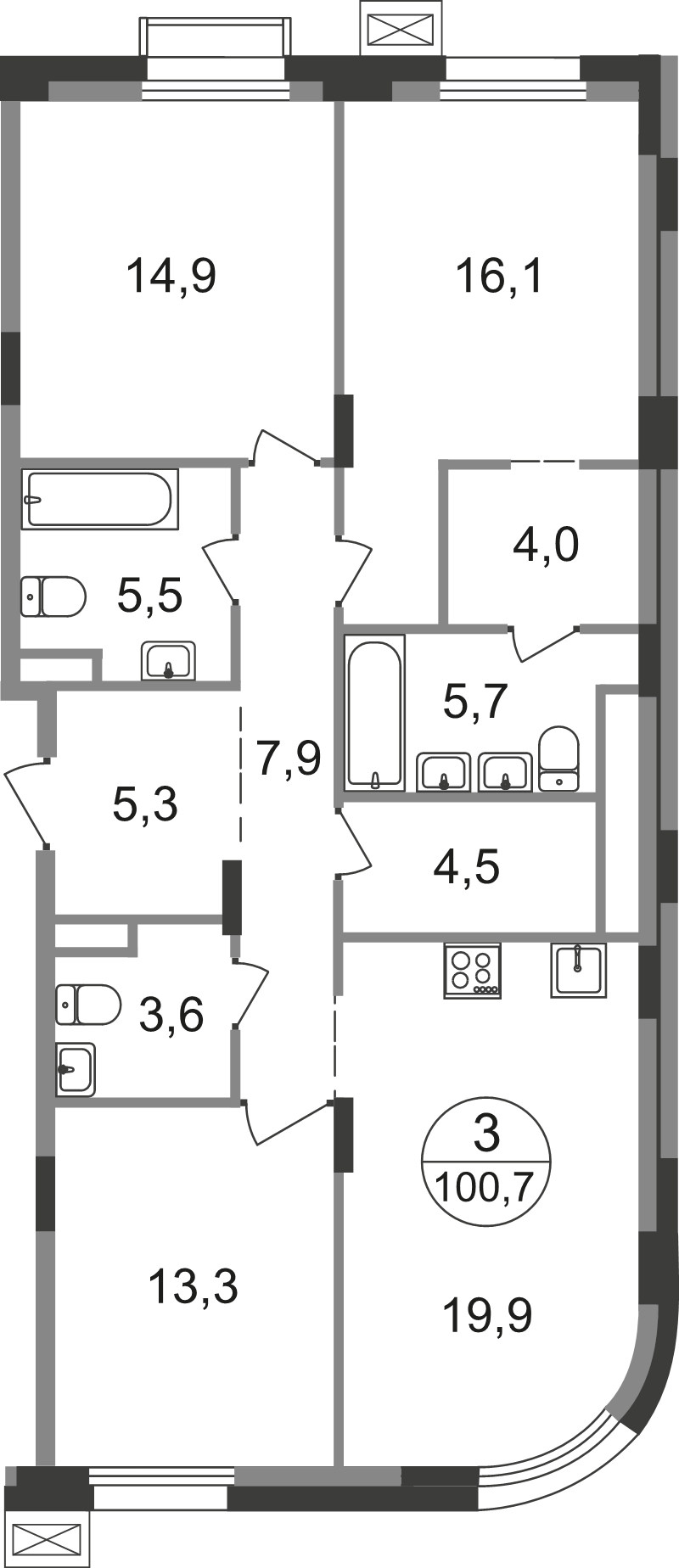 4 ккв (Евро) 100,7 м²