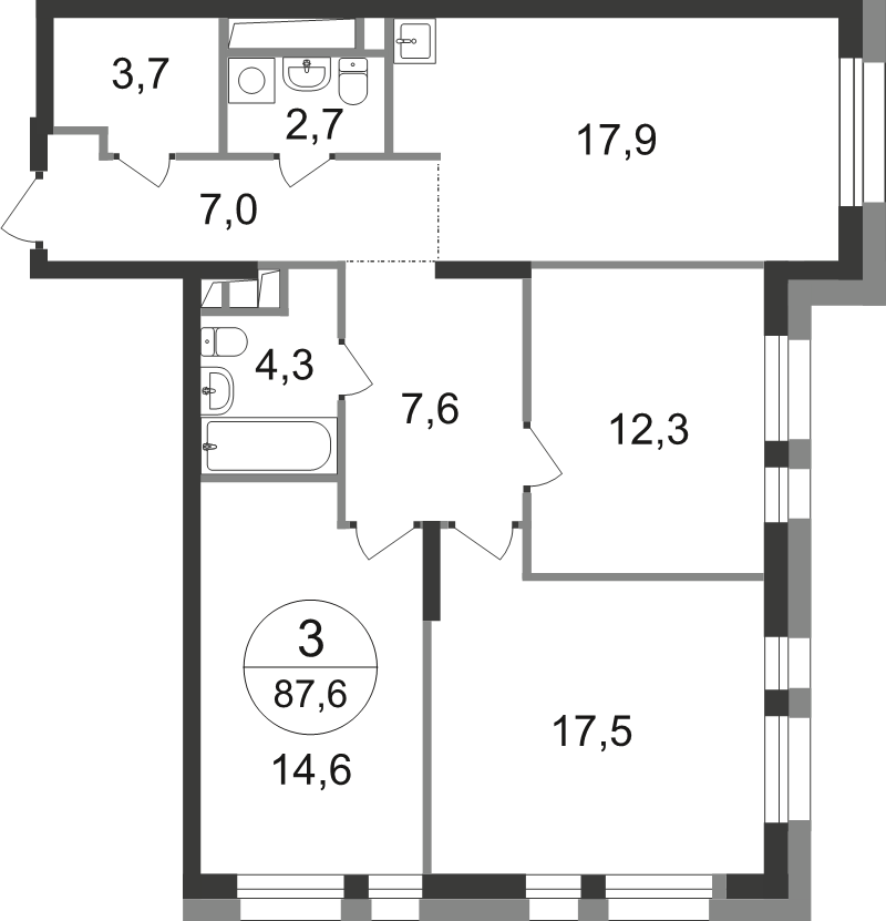 4 ккв (Евро) 87,6 м²