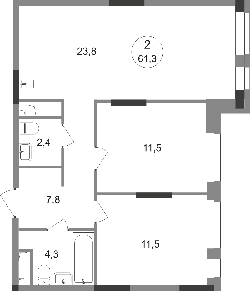 3 ккв (Евро) 61,3 м²