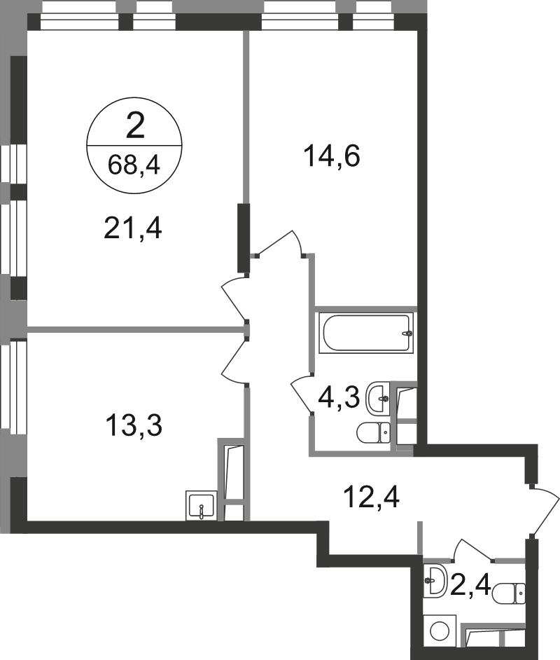 2 ккв 68,4 м²