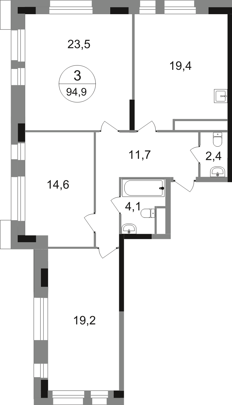 4 ккв (Евро) 94,9 м²