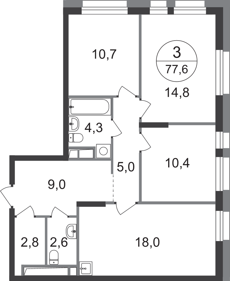 4 ккв (Евро) 77,6 м²